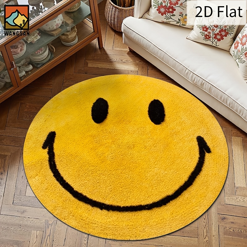Home Bathroom Door Design - 2D Yuvarlak Flanel Halı Gülen Yüz