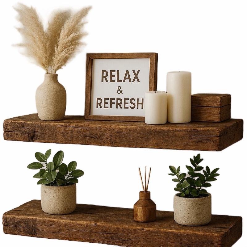 Home Bathroom Shelf - 2 Adet Rustik Ahşap Duvara Monte