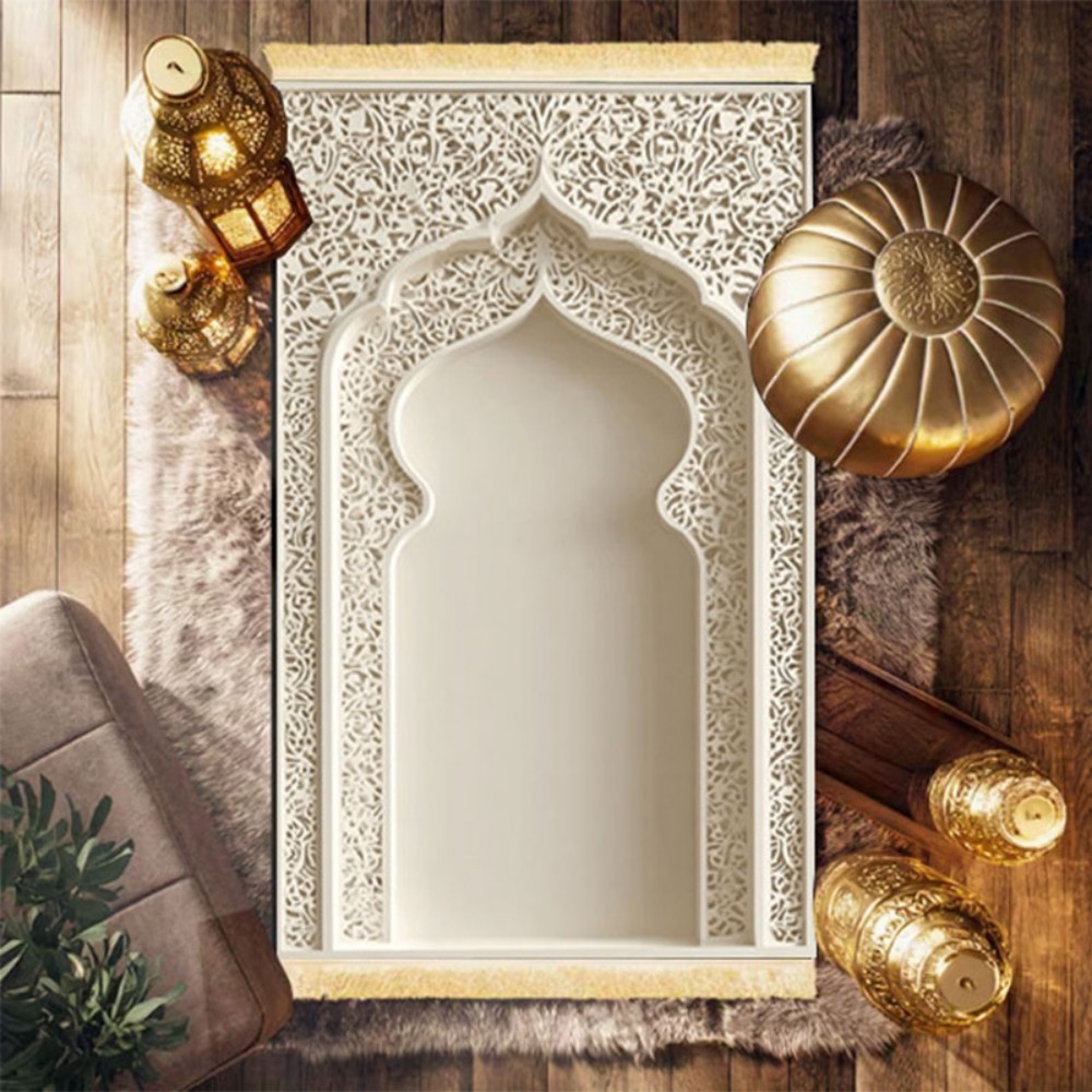 Home Bathroom Door Design - VIKAMA İslami Seccade, Beyaz Lüks Kabartmalı