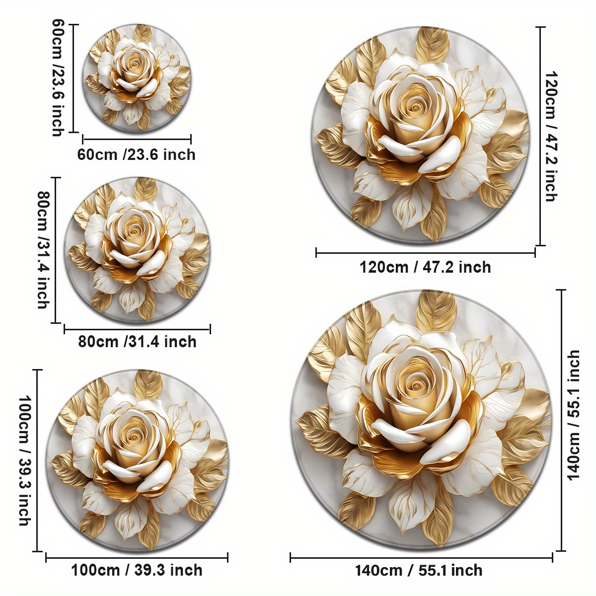 Beyaz Altın Gül Yuvarlak Halı, - Home Bathroom Door Design incelemesi ve fiyatı